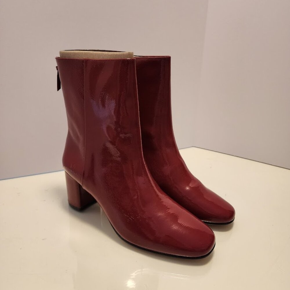 J.Crew Red Crinkle Patent Leather Heeled Boots